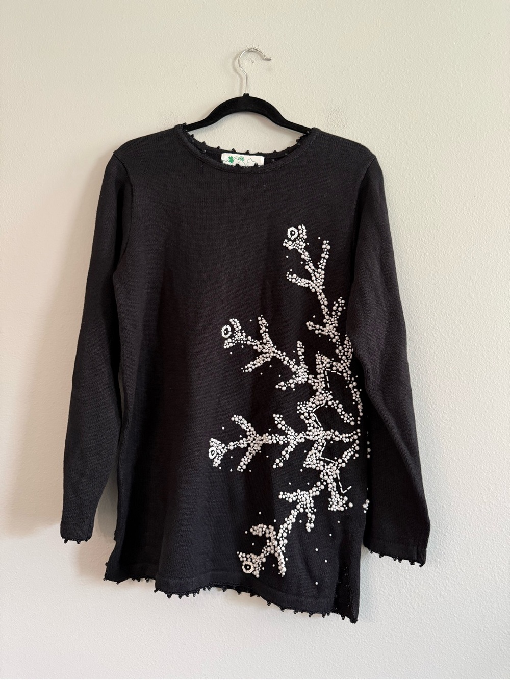 The Quacker Beaded Sweater Winter Snowflake Ramie Cotton Small